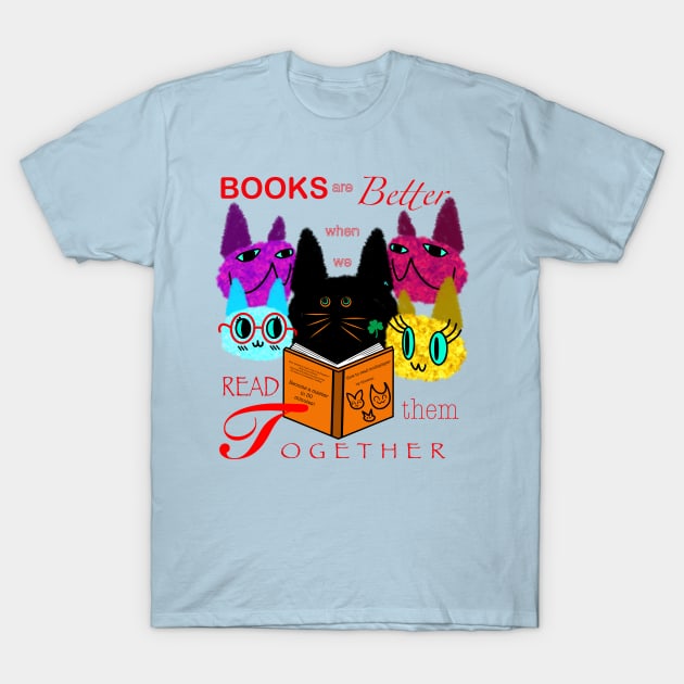 Fuzzy Cats Reading Together T-Shirt by chowlet